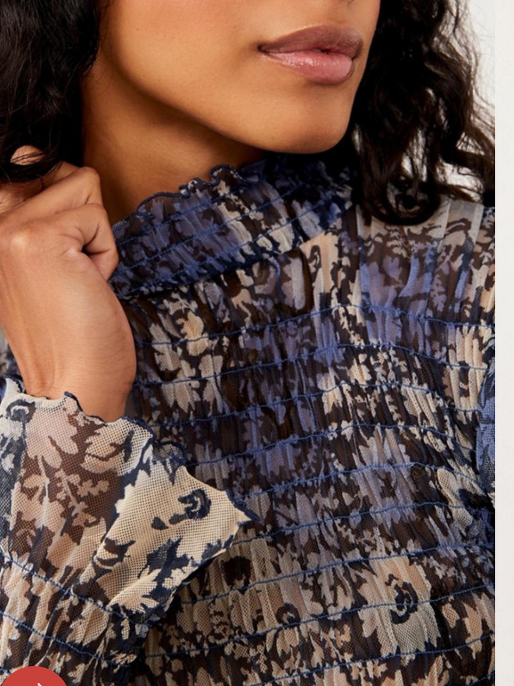 Free People Hello There Top Blouse Smocked Flare Sleeve Mesh Floral Blue M - Picture 3 of 16